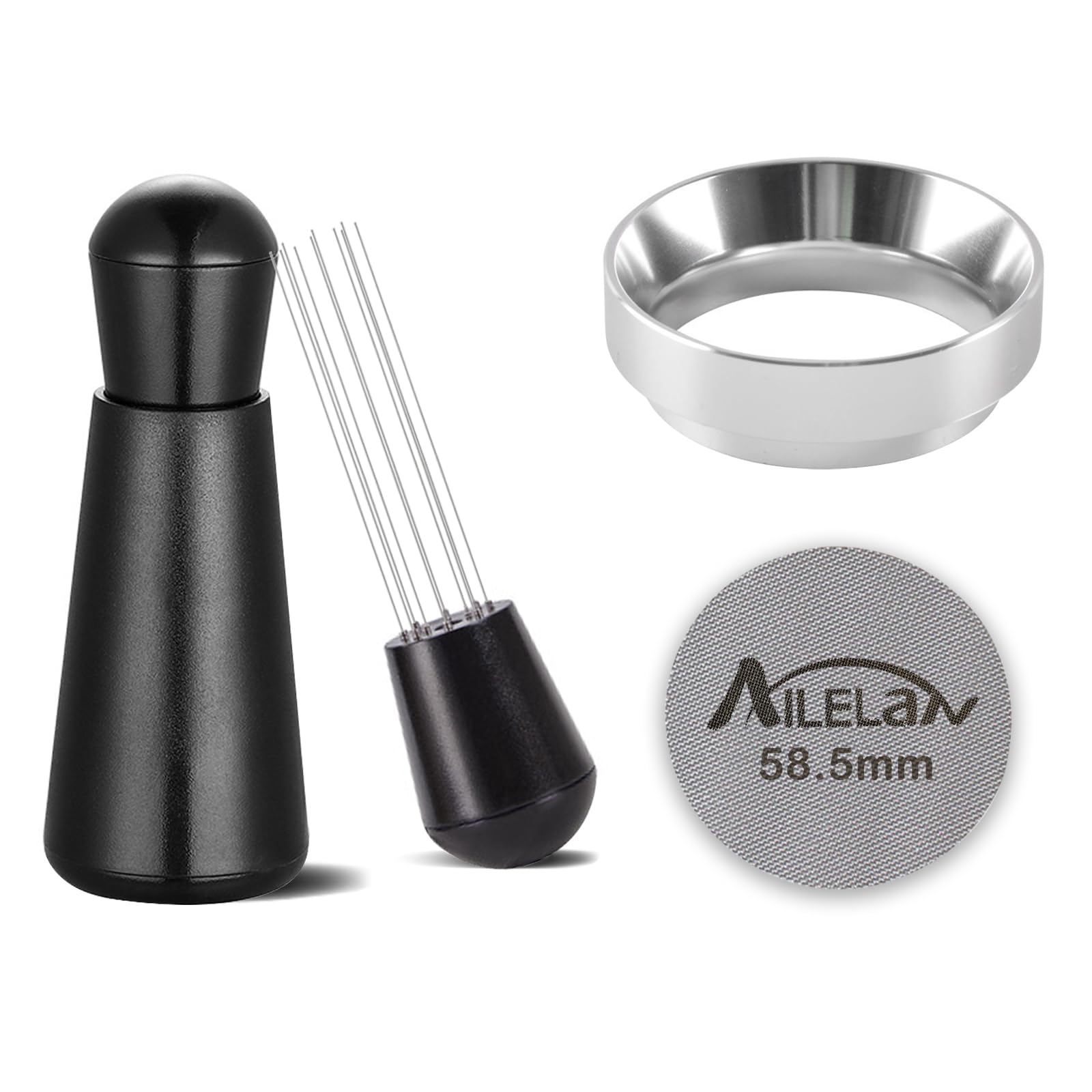 58mm Dosing Funnel, Coffee Distributor Needle Magnetic Portafilter Funnel 58mm with 58.5mm Puck Screen, Espresso Coffee Dosing Ring Coffee Machine Accessories for Barista, Home, Cafe