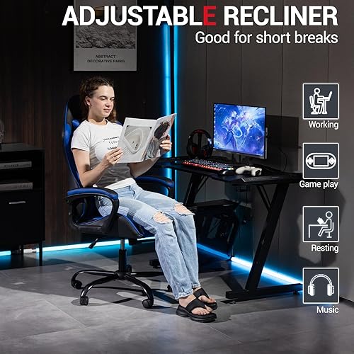 Miniatura 6 de Silla de videojuegos de piel sintética para masaje, silla de videojuegos para PC con soporte lumbar para hombres y mujeres, oficina en casa, altura