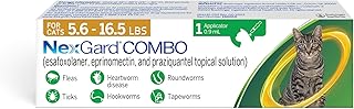 NexGard® Combo (esafoxolaner, eprinomectin, and praziquantel Topical Solution) Flea and Tick Protection Plus Heartworm Disease Preventive for Cats, 5.6-16.5 lbs. (Yellow Box) 1 Dose (1 Month Supply)