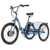 ANCHEER Electric Tricycle for Adults, 350W(Peak 550W) Etrike, 48V/499Wh Ebike, 24" Folding 3 Wheel Electric Trike, 15.5MPH & 55Miles Electric Bike, Rear Differential, Rear Basket