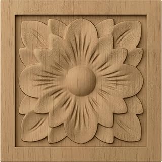 Ekena Millwork ROS03X03X00DGLW Small Dogwood Flower Square Rosette, 3"W x 3"H x 5/8"P, Lindenwood, 1 Count (Pack of 1)