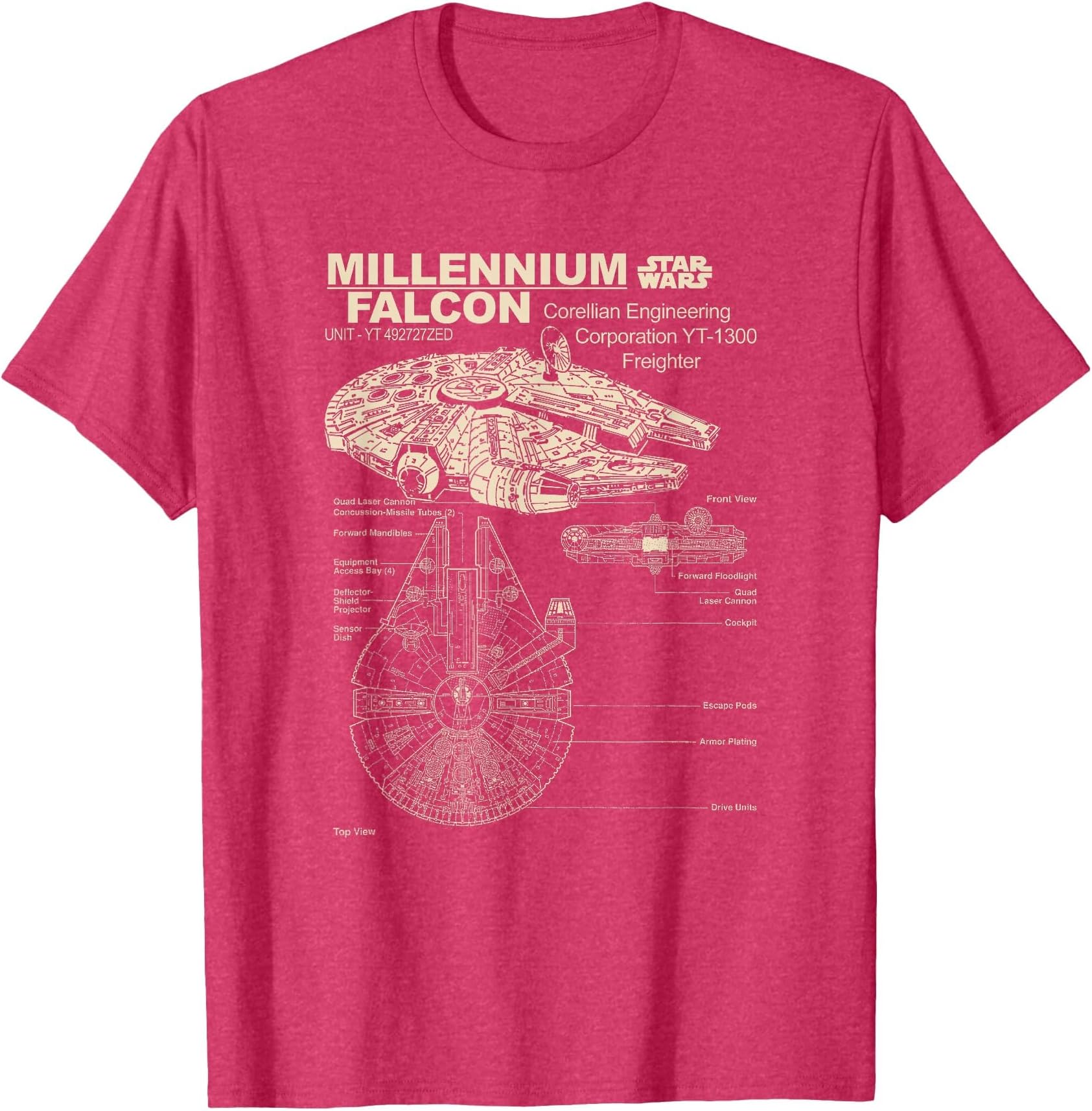 Hasbro mens Corellian Freighter Millennium Falcon Detailed Drawing T-shirt (pack of 1)