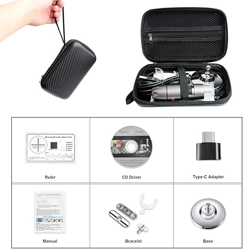 Miniatura 5 de Cámara de microscopio USB 40X a 1000X Microscopio digital Cainda con soporte de metal y funda de transporte compatible con Android Windows Linux Mac