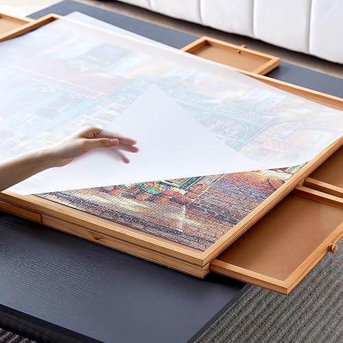 Miniatura 5 de Mesa de rompecabezas de madera con 6 cajones y cubierta, tablero de rompecabezas portátil para adultos, mesa de rompecabezas de 30 x 21 pulgadas,