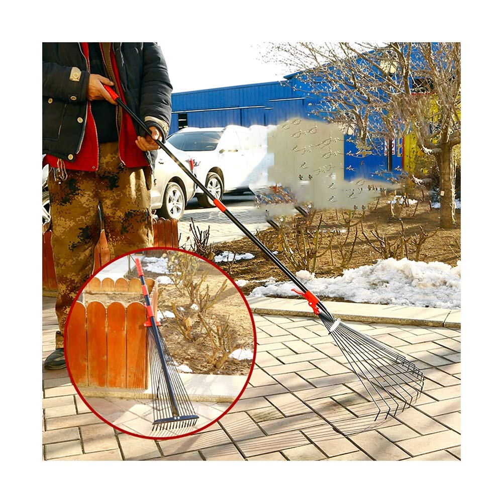 Advancethy Telescopic Metal Rake Adjustable Extension Handle Garden Rake Used for Lawn Clear Fallen Leaves Gardening Tools, 2 Colors, 3 Sizes (Color : Black, Size : 60x160cm)