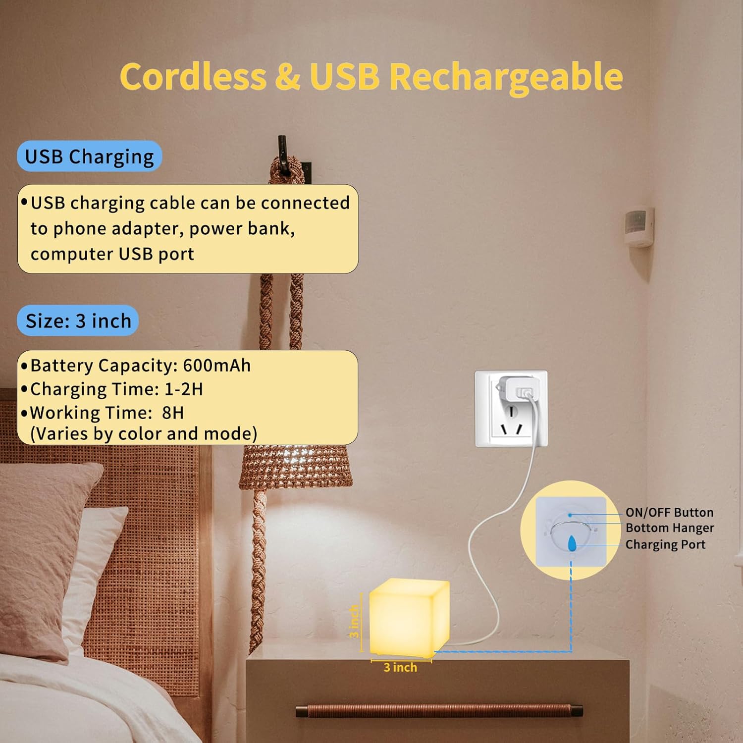 3-Inch LED Cube Light with Remote, 16 Colors and 4 Light Modes, IP68 Waterproof, Dimmable & Timer, USB Rechargeable for Home,Pool, Party, Holiday, Christmas Decor