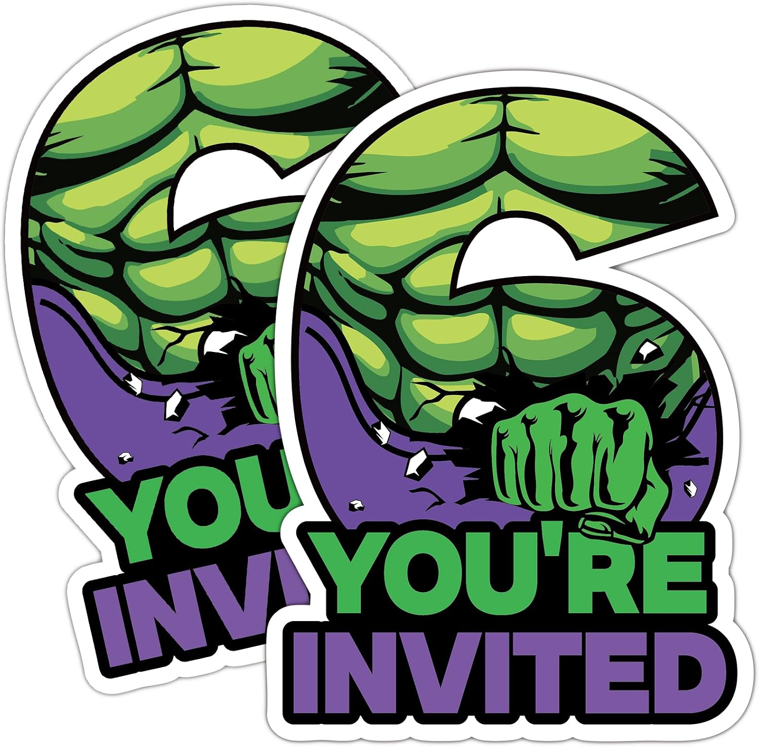 20 Pcs Green Superhero Birthday Party Invitations, 6th Birthday Invitations Cards for Boys Girls Kids, Giant Hero Party Time Fill-in Invitation with Envelopes, Superhero Party Decorations 5x7 inch