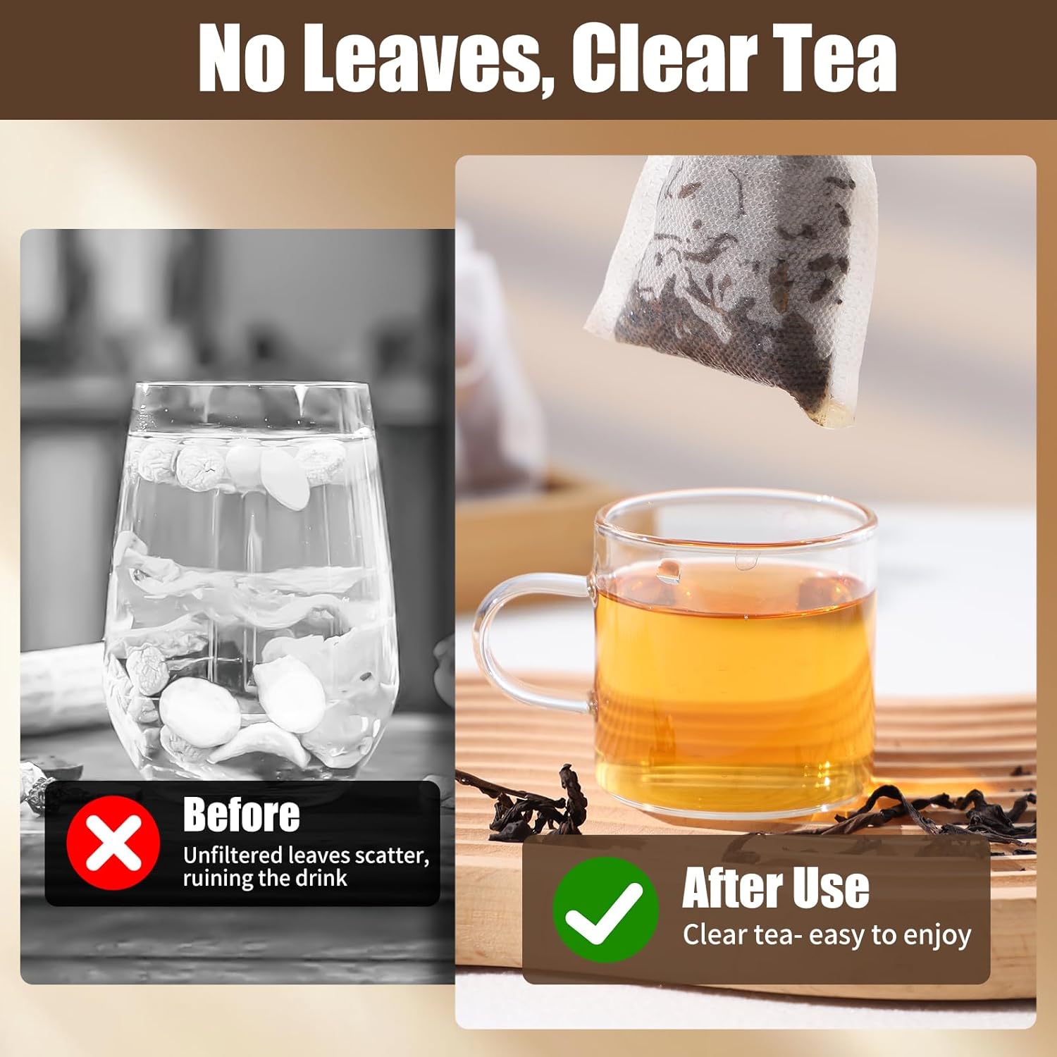 300 PCS Disposable Tea Bags for Loose Leaf Tea, Empty Tea Filter Bags with Drawstring, Fillable Tea Infuser Sachets Suitable for Coffee, Loose Tea, Spice, Herb and More (3.54 x 2.75 inches) - Image 4