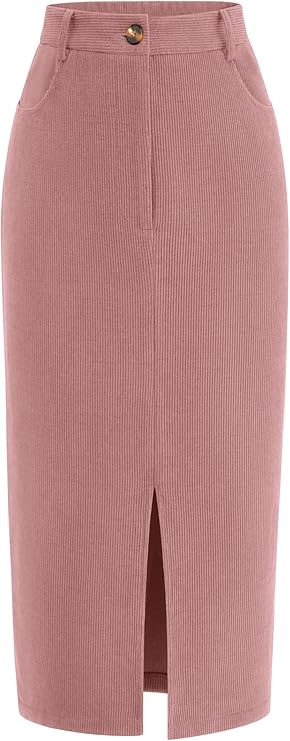 PRETTYGARDEN Corduroy Skirt Women Fall Fashion 2025 High Waisted Pencil Midi Skirts Business Casual Work Office Winter Outfit