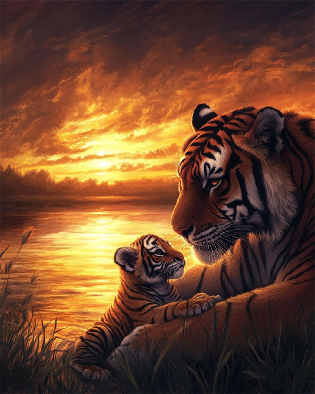 RKFLGEW DIY Embroidery Beads Set Two Tigers 30x40cm