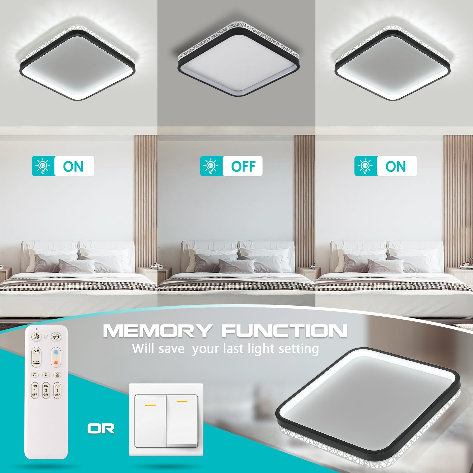 OTREN Plafoniera LED Soffitto Dimmerabile, Plafoniera Soffitto 3000K-6500K con Telecomando, Lampadario Led Soffitto 36W 3600LM, Lampada Parete for Soggiorno Camera da Letto Cucina Bagno, Ø30CM