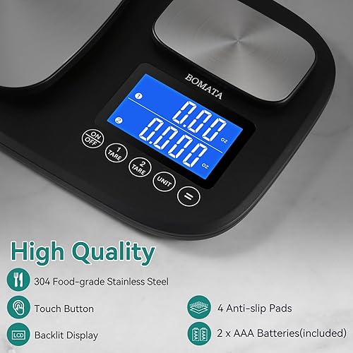 Miniatura 5 de BOMATA Báscula digital de cocina de doble plataforma con dos precisiones de 0.00 oz y 0.01 g0.001 oz, capacidad máxima 11 lb5 kg, función de tara,