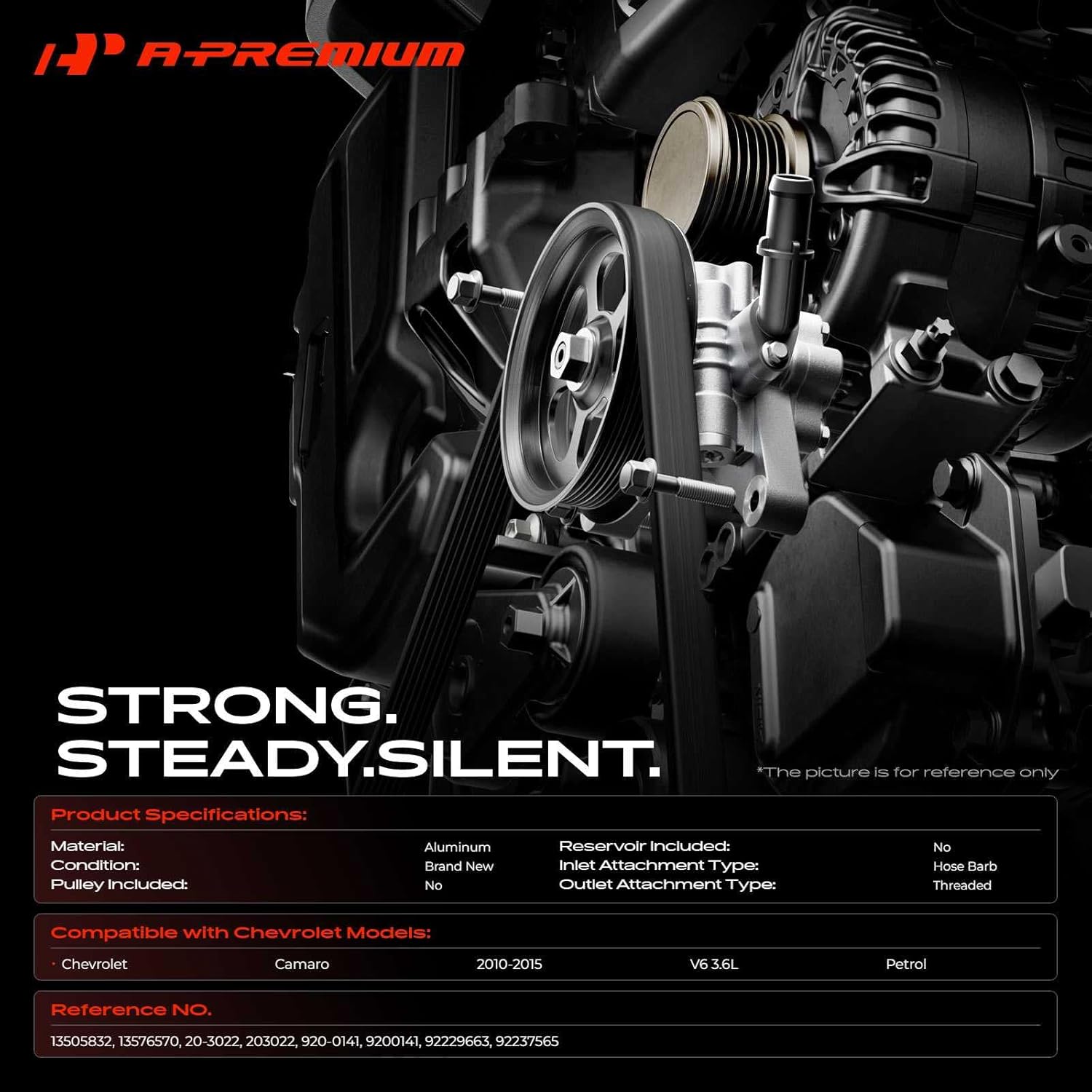 A-Premium Power Steering Pump Compatible with Chevrolet Camaro 2010 2011 2012 2013 2014 2015, V6 3.6L
