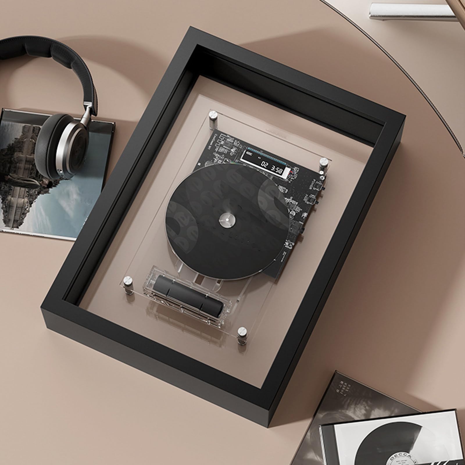 Lettore CD con Cornice Musicale retrò,Uscita Bluetooth/AUX per Altoparlanti Wireless,Decorazione da Parete e Doppio utilizzo da Tavolo,Telecomando Incluso,CD Non Incluso Black