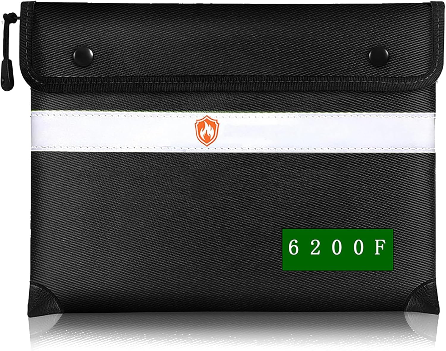 Upgraded 6500°F Fireproof Money Bag, 10 Layers Waterproof Document Holder with Handle & Reflective Strip, Heat Insulated Safe Pouch for Cash & Valuables (Black)