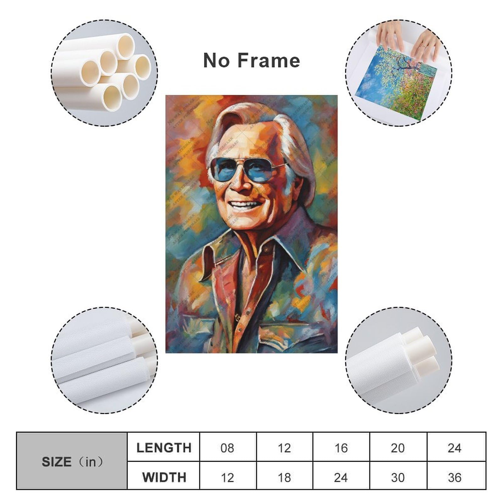 FCOJE Stampa artistica da parete su tela con cantante folk country George_Jones (2), per camera di ragazzi e adolescenti, 60 x 90 cm