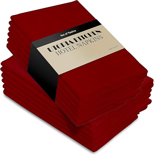 Amazon.com: Utopia Kitchen Cloth Napkins 18 by 18 Inches, 12 Pack Red Dinner Napkins, Cotton ...