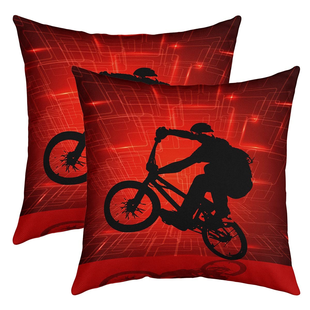 Loussiesd Dirt Bike Throw Pillow Covers 18"x18" Set of 2 Soft Extreme Sports Cushion Covers for for Sofa Racing Motocross Rider Motorcycle Red Black Decorative Pillowcases Outdoor Pillows Covers — image 1