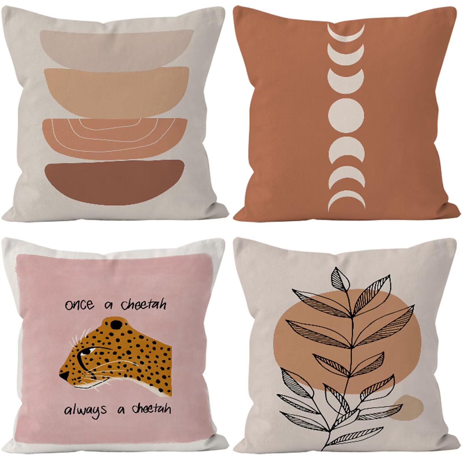 Juego de 4 Funda Cojin 60x60cm Fundas Cojines Sofa Marrón Doble Cara Suave Cojines Exterior Impermeable Nórdico Cuadrado Funda de Almohada para Sofá Coche Cama Sillas Cojines Decorativos S-2549