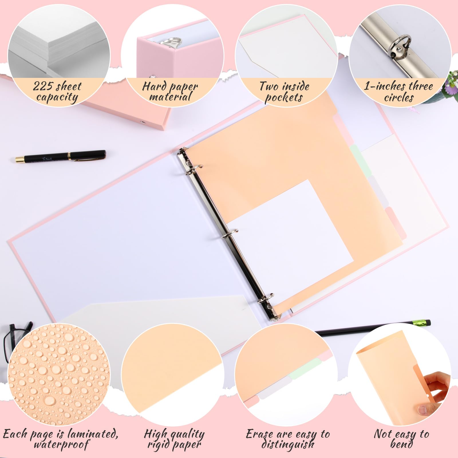 Ctosree Lot de 5 classeurs robustes à 3 anneaux de 2,5 cm avec 2 poches avec 5 intercalaires de 21,6 x 27,9 cm en film plastique et étiquettes de classeur pour papier format lettre, fournitures