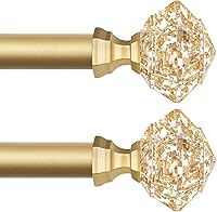 TONIAL 2 Pack Adjustable Curtain Rods 32-58 Inch Gold Telescoping Drapery Rods, Diamond Finial Single Window Rods for 20-53 Inch Windows