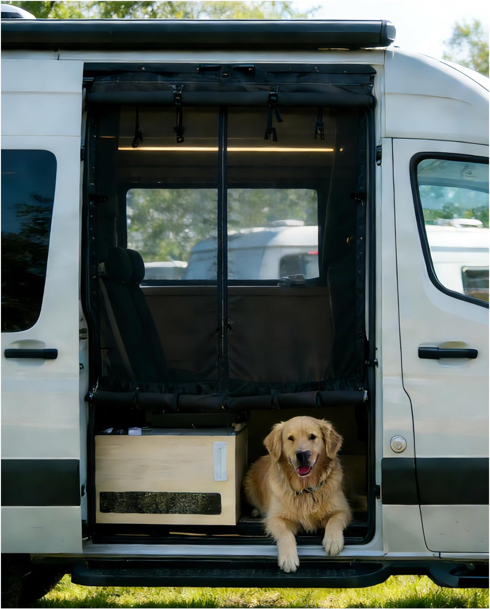 MELIPRON Van Bug Screen with Privacy Blackout Panel Fit for Mercedes Sprinter 2007-2025 High Roof Side Sliding Door, Magnetic Self-Closing Mosquito Net Fly Screen for Van Life Camping