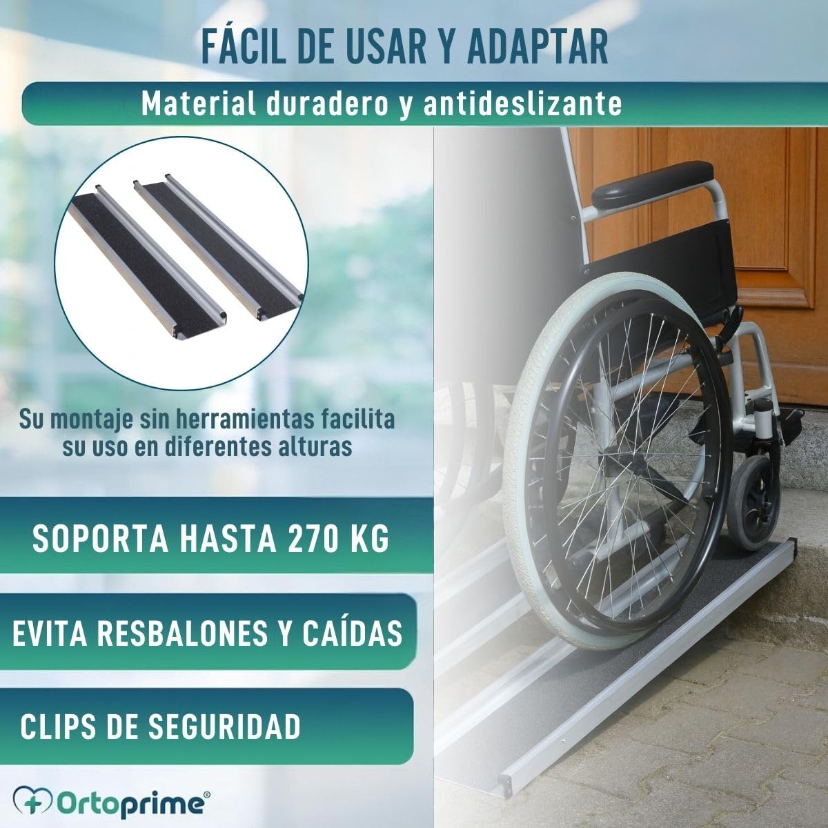 OrtoPrime Rampas Telescópicas para Silla de Ruedas Pack X2 Extensibles Rampas Minusválidos Antideslizantes - Rampa Salva Escalones Aluminio escalón PORTÁTIL - Rampa Silla de Ruedas Salvaescaleras