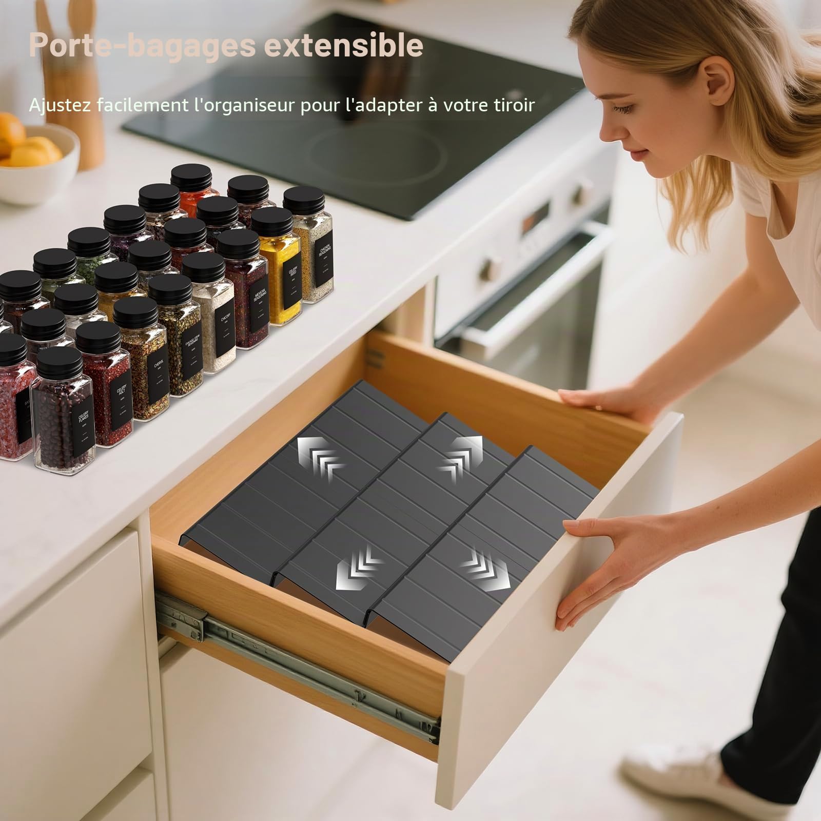 Rangement Epices Tiroir, 24 pièces A Epices De 120 Ml, Organisateur Porte Épices pour Tiroirs De 30 À 60 cm de Cuisine, Couvercle À Tamis, Étiquette, Entonnoir Et Brosse De Nettoyage, Forte Étanchéité