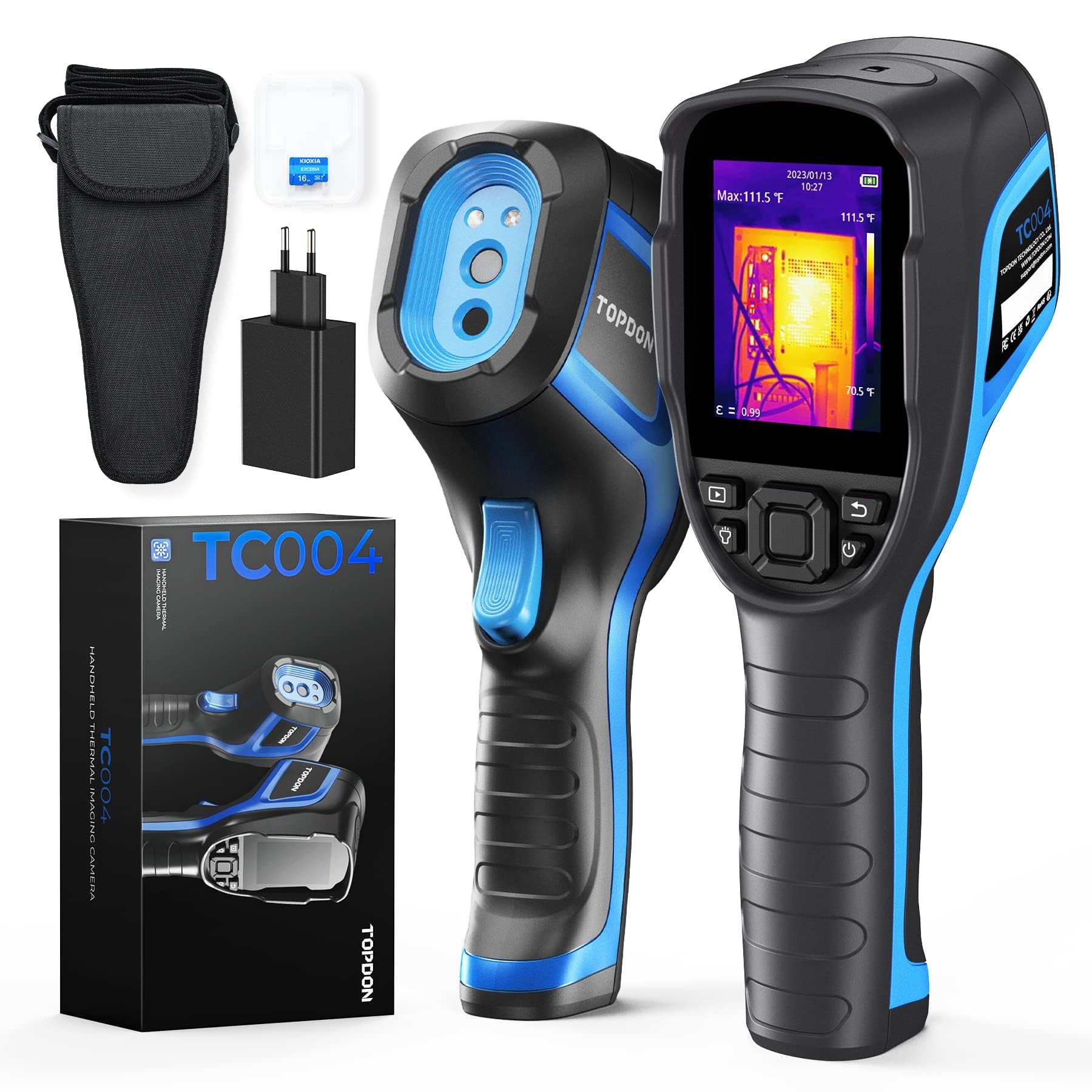 TOPDON TC004 Caméra Thermique Infrarouge, 320x240 TISR Résolution Imageur Thermique, 12 Heures d'Autonomie Camera Infrarouge avec 16G Mémoire, Analyse PC, Enregistrement Vidéo, -20℃ à 350℃