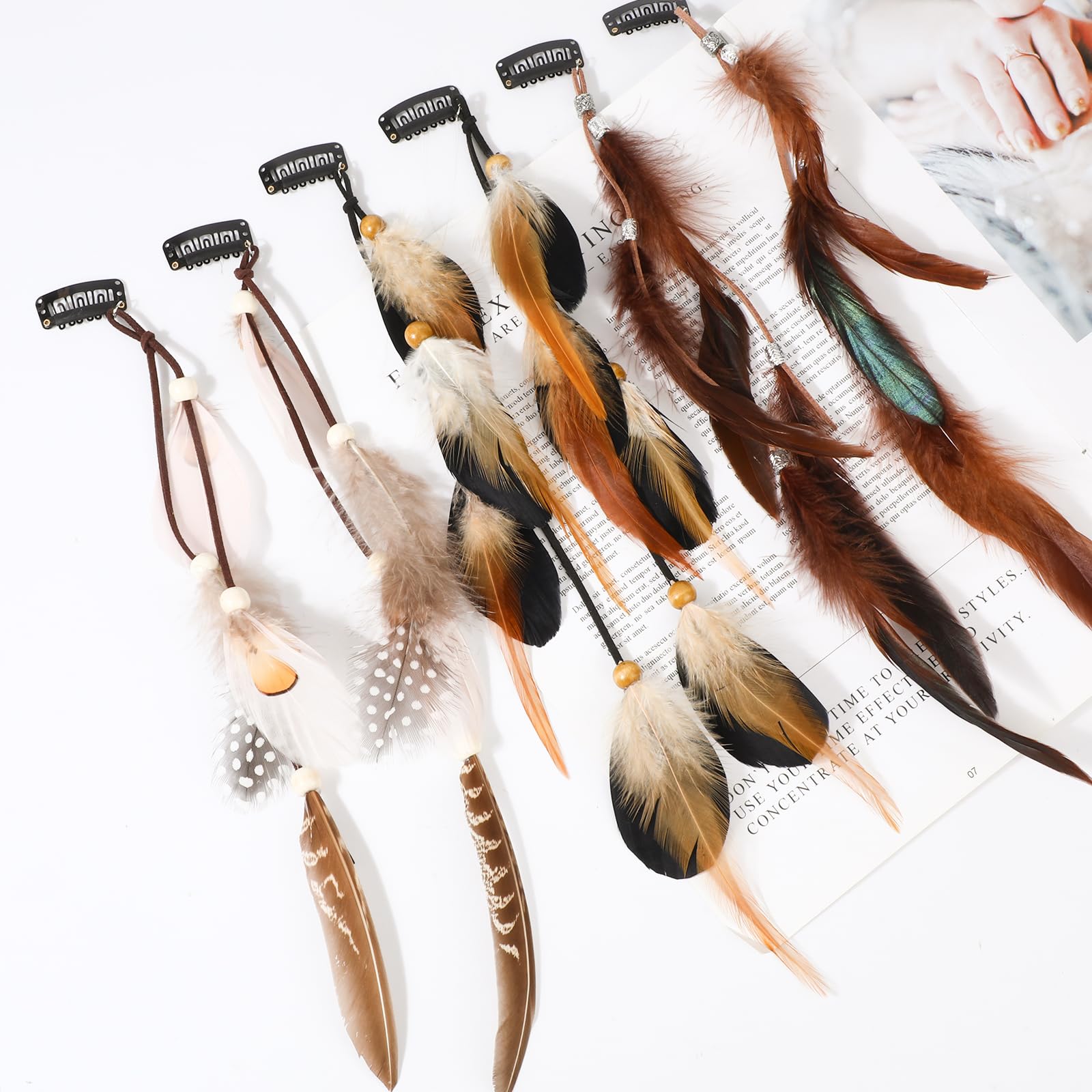 Pluma Indio Clips de Pelo Extensiones de Cabello Bohemio Hippie para Mujeres Festival Decoracion