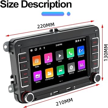 7 Inch Android 12 Car Stereo for Volkswagen VW Golf Polo Passat - 2GB RAM 64GB ROM, Bluetooth Radio with Touchscreen, Compatible with Wireless Apple CarPlay & Android Auto, GPS, WiFi, FM USB