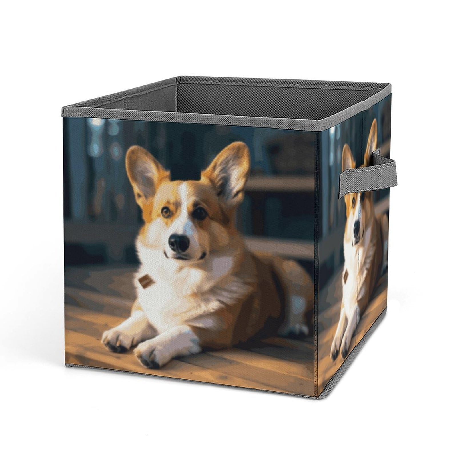 JTREHY Smart Corgi Storage Bins Sturdy Large Capacity Folding Sorting Boxes Convenient Stable Storage Box Collapsible Fabric Storages Cubes Organizer with Handles