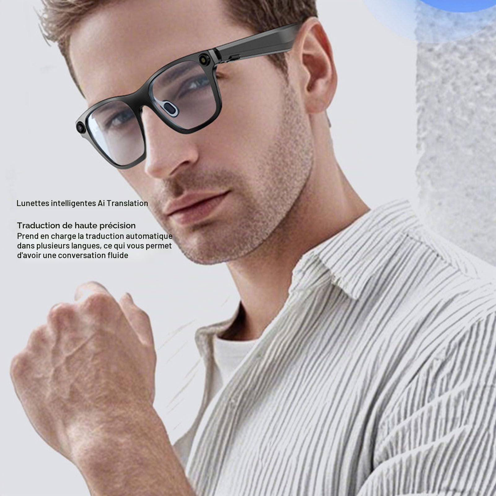 Sxhlseller AI Translation Lunettes Intelligentes avec Caméra et Bluetooth WiFi pour Hommes et Femmes, 20MP 1080p HD Lunettes D'enregistrement Vidéo Portables, Assistant Vocal, Léger pour