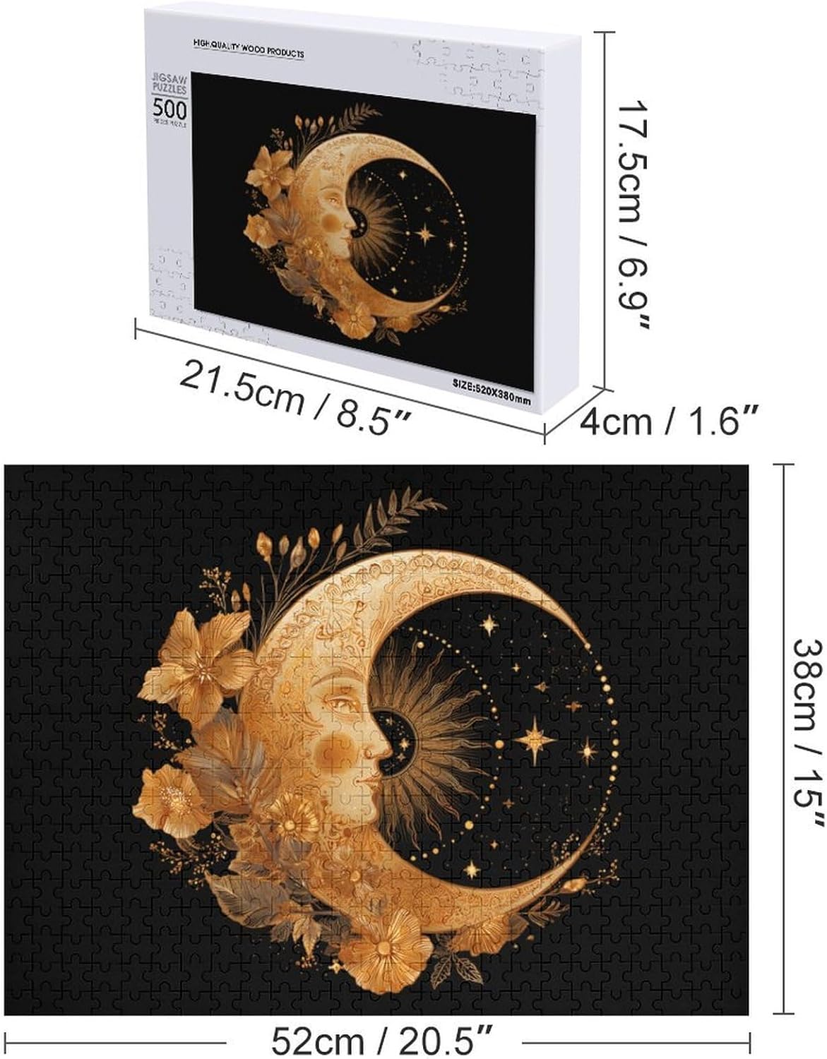 Sun and Moon Printed Puzzles for Adults 500 PCS Wooden Jigsaw Puzzle Wall Decor Christmas