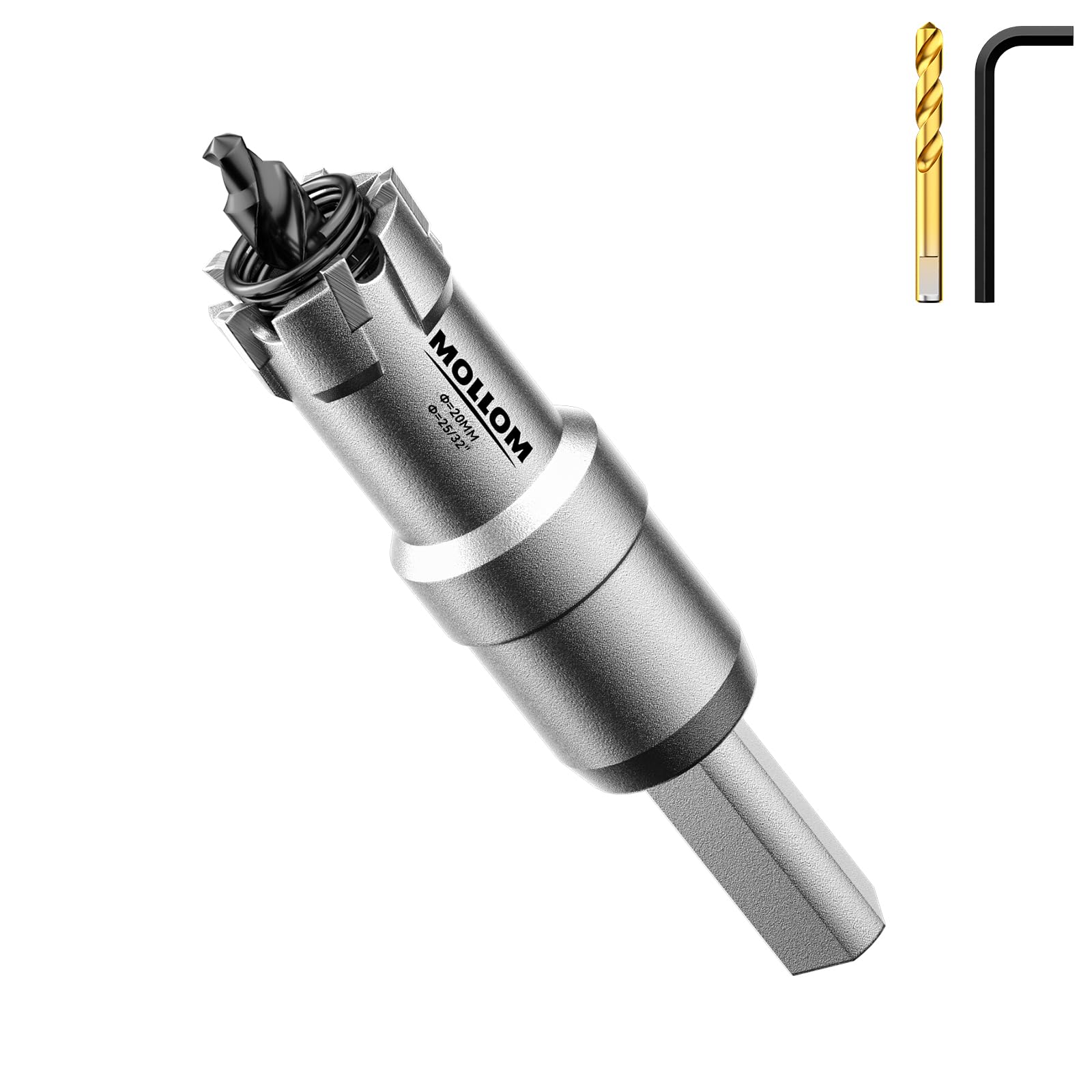 Mollom (25/32" | 20mm) Heavy Duty Carbide Hole Saw with 2 Pilot Drill Bits, Hole Cutter cuts Stainless Steel, mild Steel, Iron, Copper, Brass, Plastic