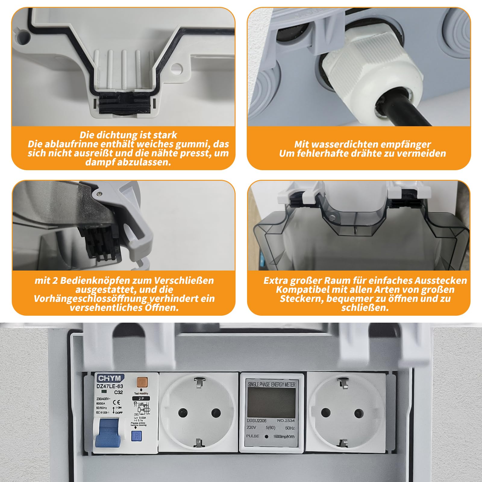 Aufputz Verteilerkasten IP66 - Mit FI-Schalter & Steckdose, Wasserdicht Für Innen/Außen