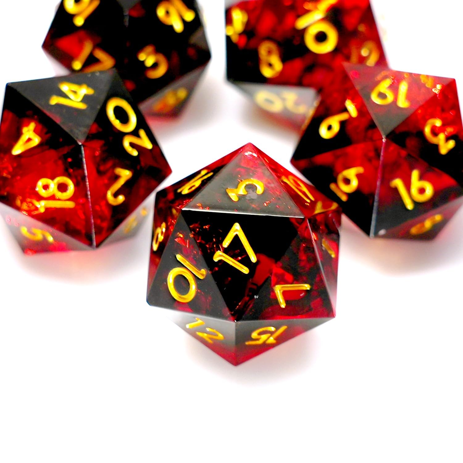 5 Pieces D20 Dice 21MM 20 sideds DND Resin Sharp Edged Resin Dice for Dungeons and Dragons, RPG, MTG Polyhedral (Red + Black)