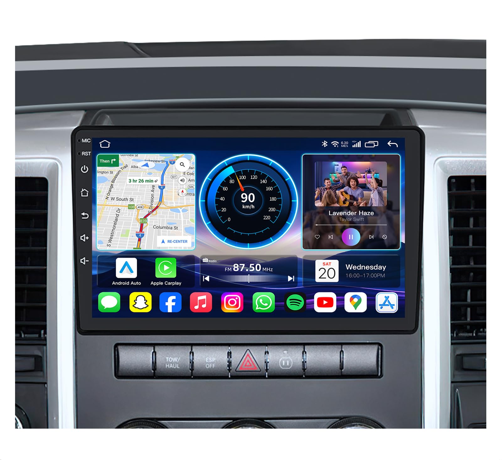 4Core + 64G ROM Car Radio Stereo for Dodge RAM 1500 2500 3500 2009 2010 2011 2012: 10.2" 1280x800 HD Touchscreen with Backup Camera Wireless Carplay