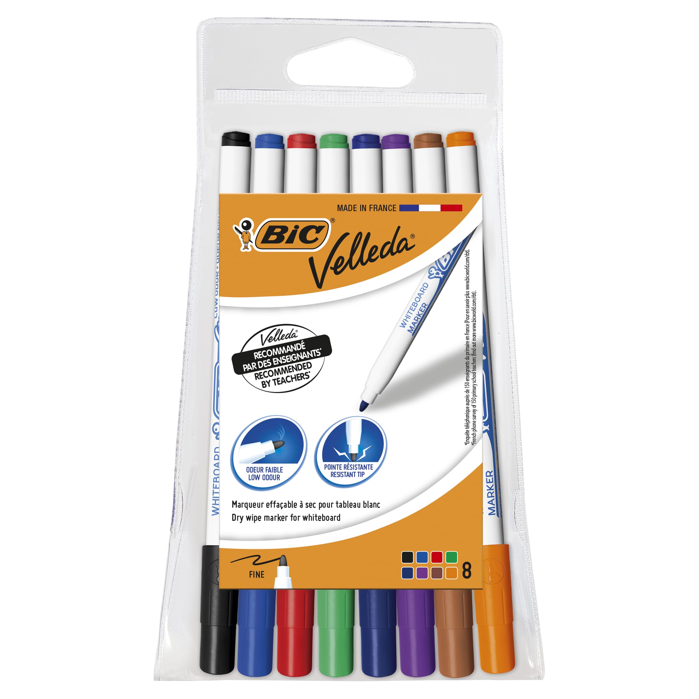 BICVelleda 1721 Whiteboard Pens Fine Bullet Nib - Assorted Colours, Pack of 8