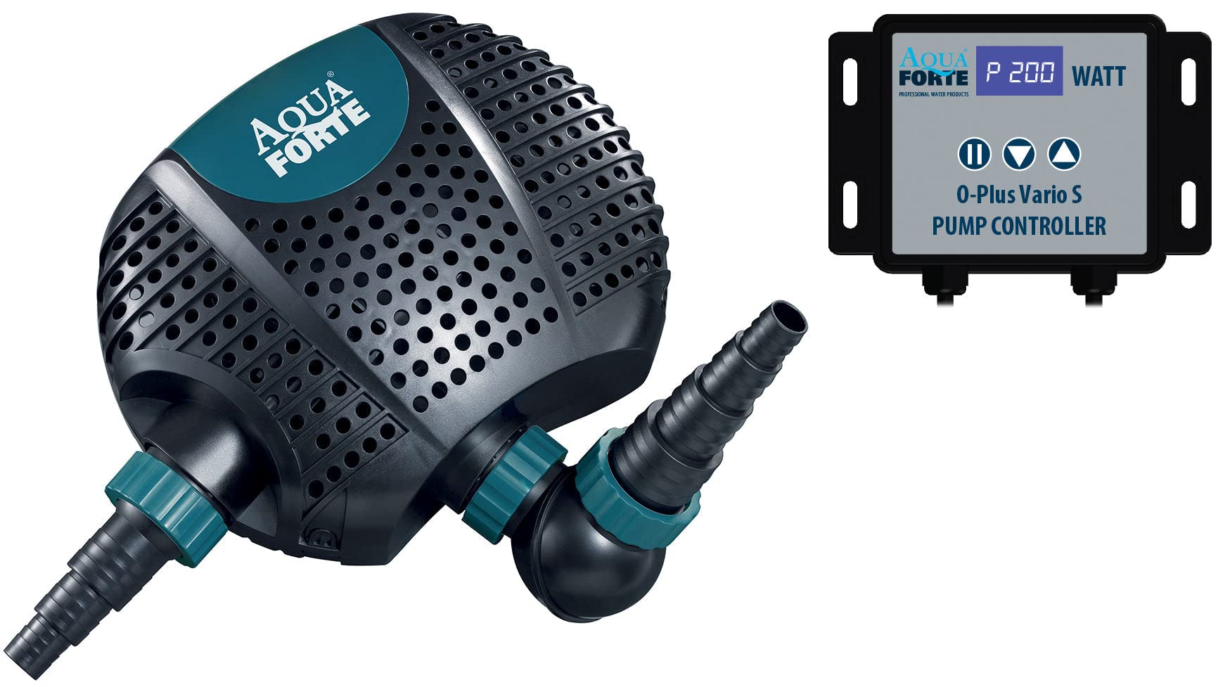 AquaForte O-Plus Vario 22.000 S, mit externer Steuerung, Durchfluss 12 bis 22 m3/Stunde, Maximale Förderhöhe 7.5 m, 70-200 Watt, Eingang 2 zoll, Ausgang 2 zoll, mit Trockenlaufschutz