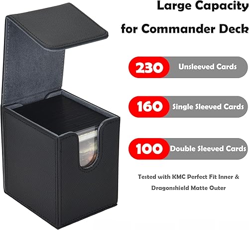 Miniatura 2 de MTG - Caja de cubierta con 2 divisores, caja de gran capacidad para más de 100 tarjetas de doble manga, caja de cuero sintético compatible con Magic