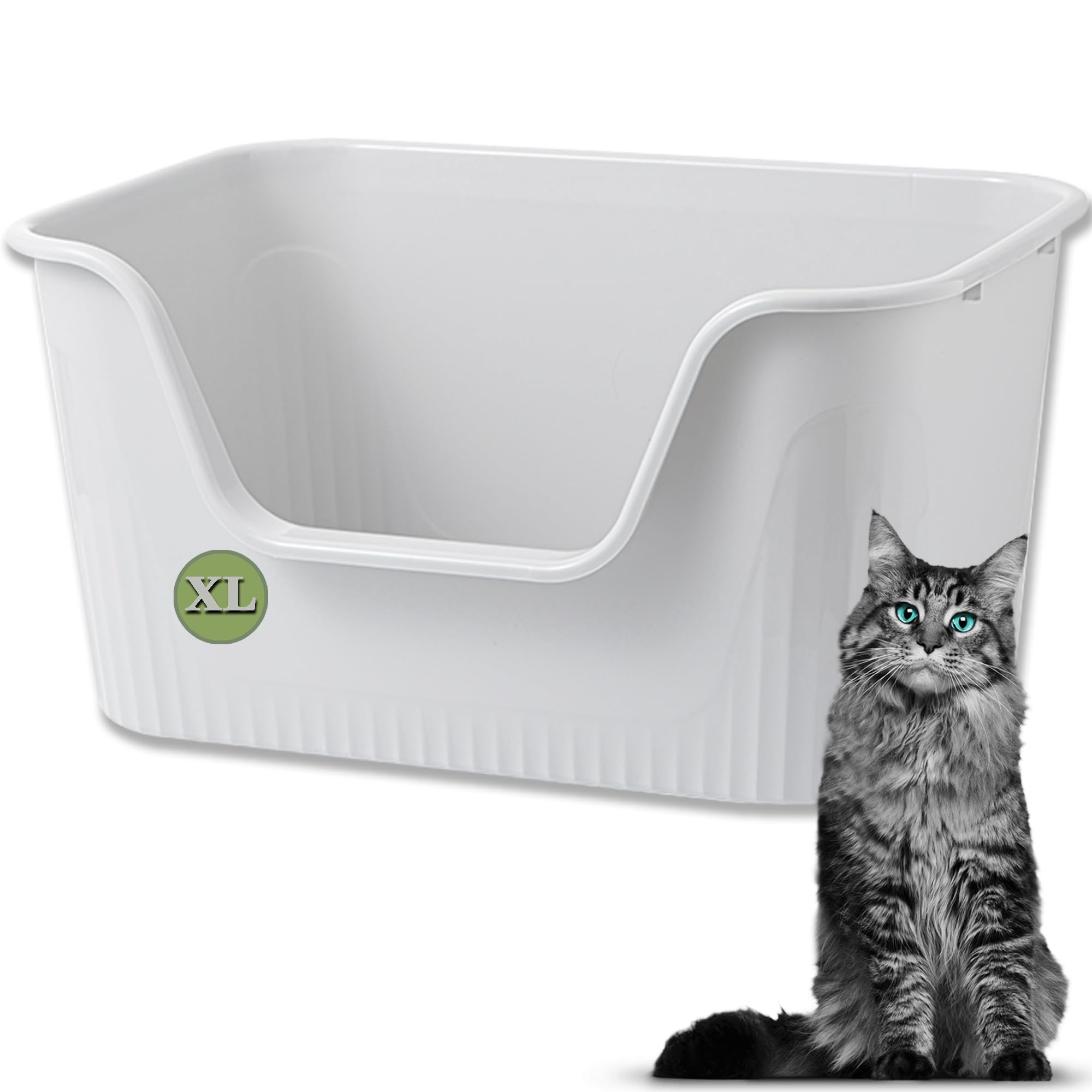 Extra Large Cat Litter Trays with High Sides and Low Entry Cat Litter Box High Back 64 x 45 x 33 CM, 100% Leak Proof Anti Splash Cats Litter Box XL (Grey)