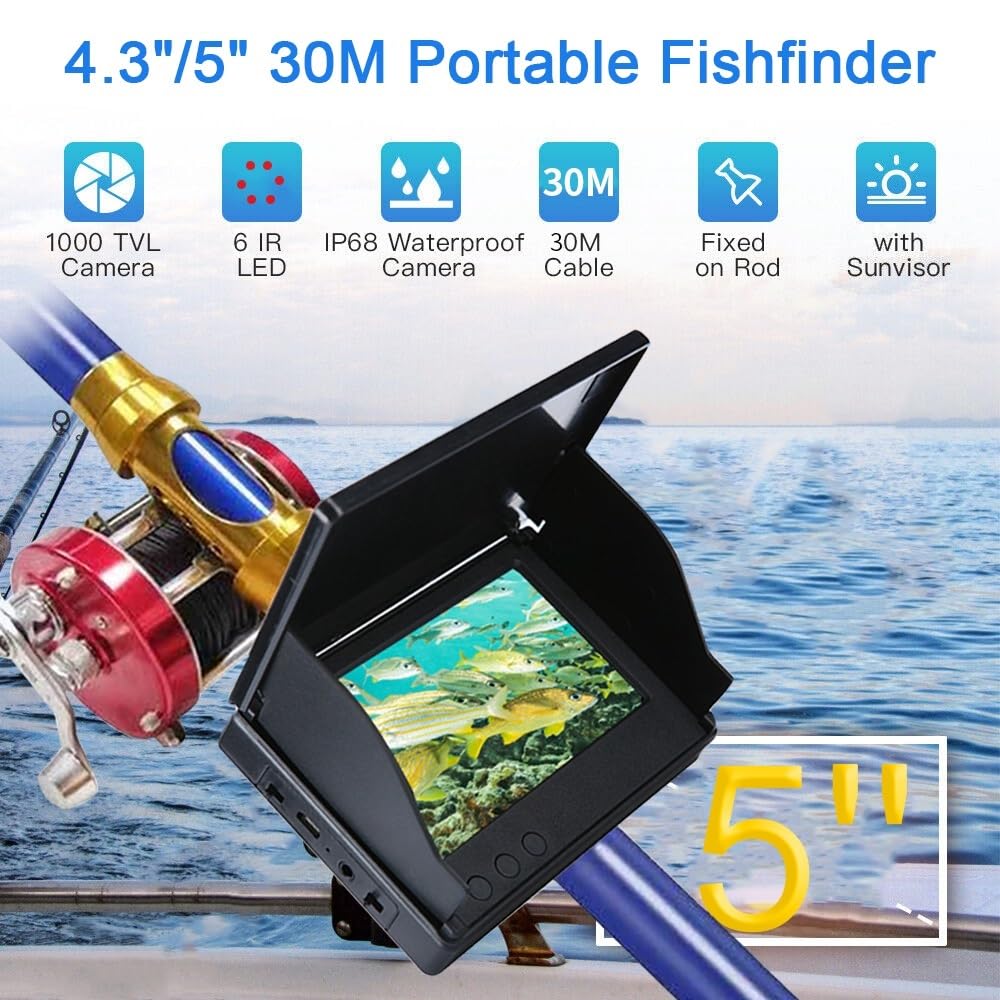 Kit de buscador Peces vídeo, cámara Pesca, visión Nocturna Oscura, Pantalla Monitor LCD 4,3/5 Pulgadas, Dispositivo Conjunto subacuática 80-100m Profundidad Barco del Lago de Hielo(4.3 Inch)