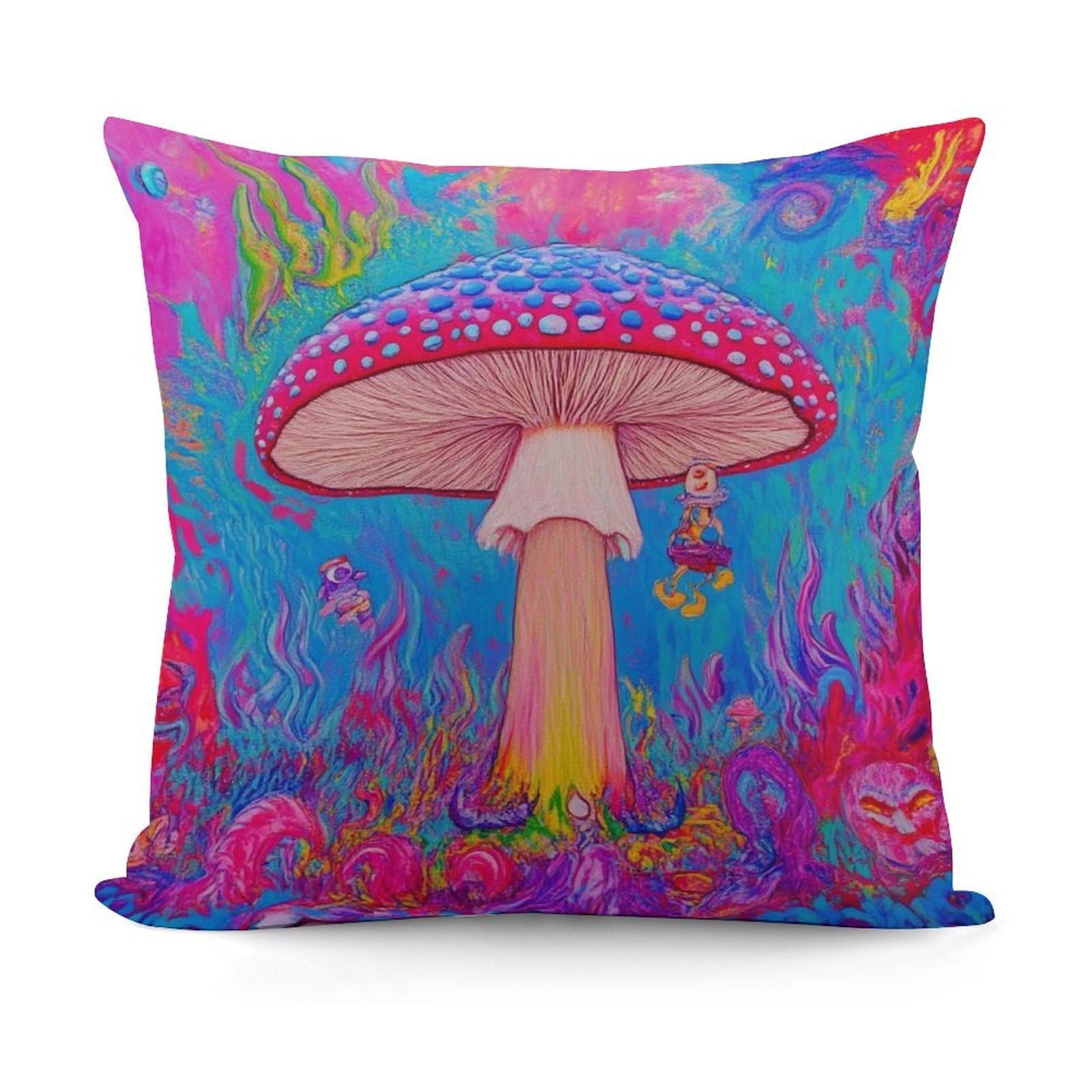 Smazdfxx Picture(739) Soft Trippy Mushroom Painting Art Plush Square Cushion Case Modern Home Decor For Sofa Bedroom Throw Pillow Covers