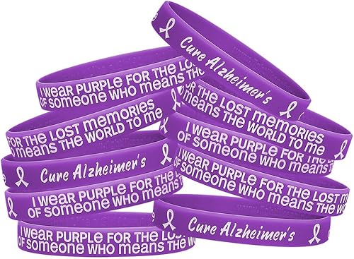 Miniatura 1 de Fight Like a Girl Paquete de 10 pulseras con texto en inglés "I Wear Purple for The Lost Memories of Someone Who Means The World To Means The World