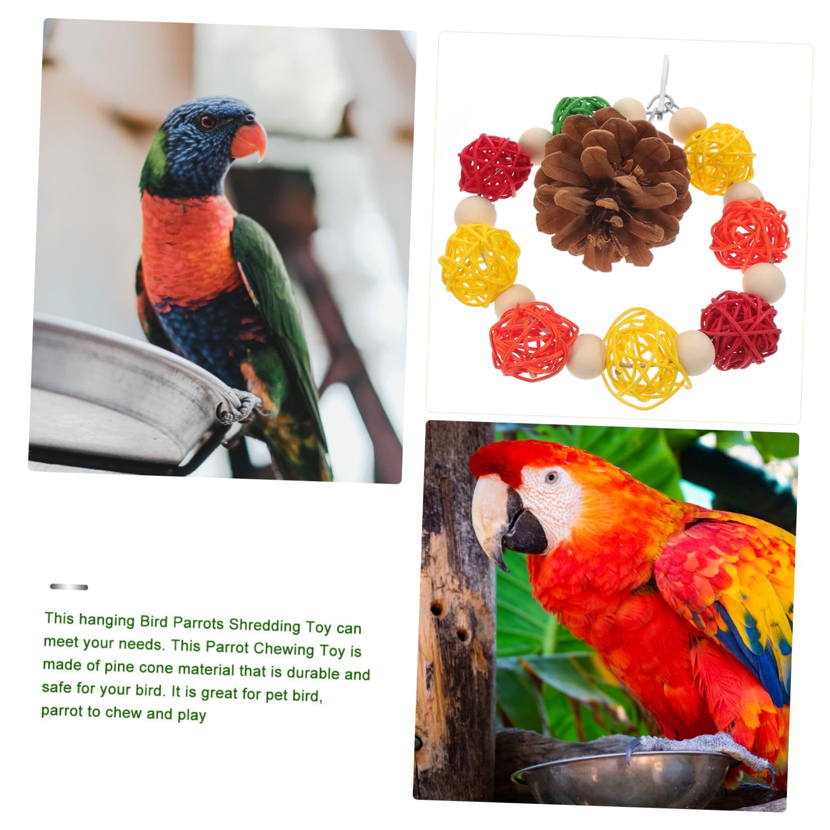 minkissy 4pièces Jouet De Mâcher pour Oiseaux avec Cônes De Pin Et Rotin Jouet De Naturel pour Perroquets Et Oiseaux Amusement Sécurisé Et Décoratif pour Cage