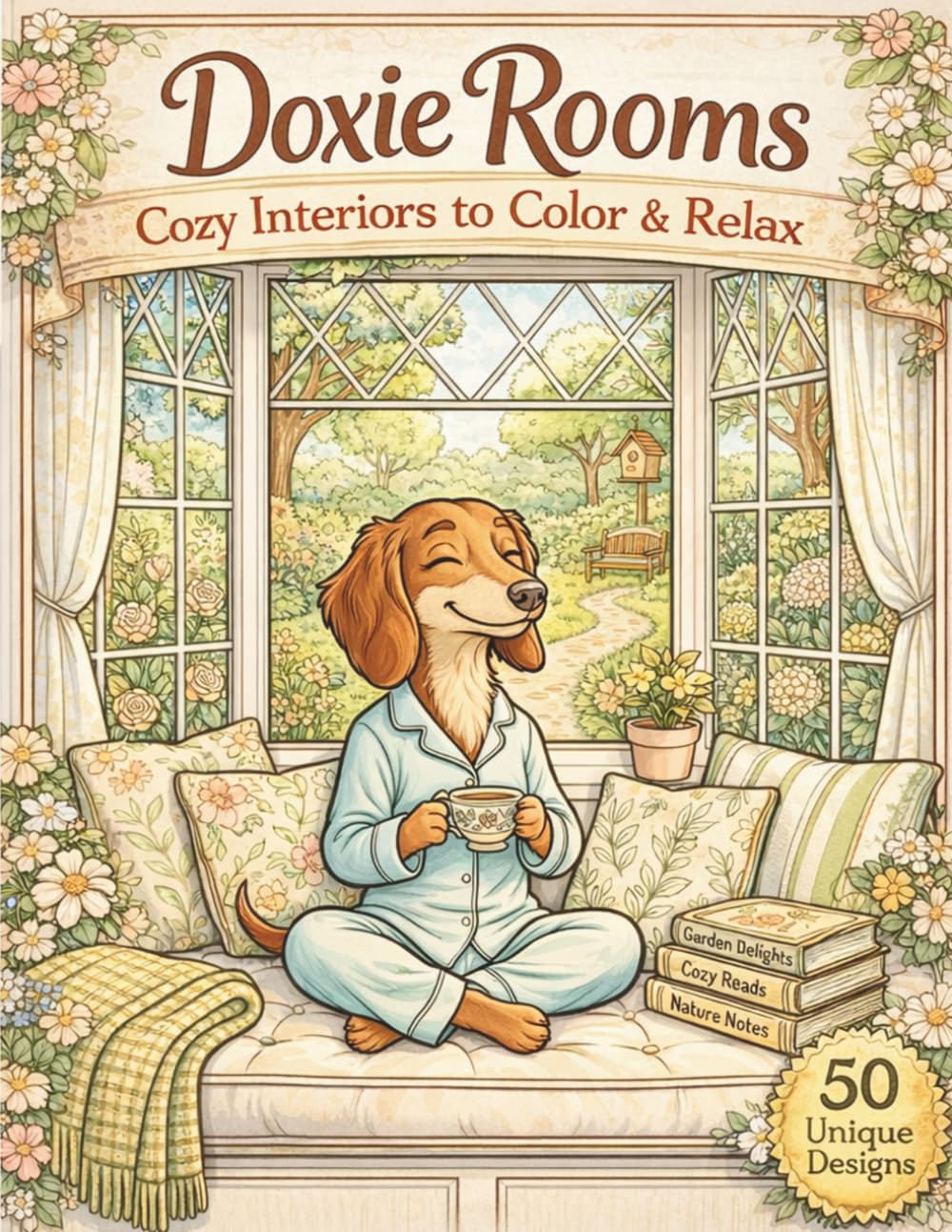 Doxie Rooms, Cozy Interiors to Color & Relax: 50 Cute Dachshund Illustrations in Cozy Home Environments for Dog Lovers. (The Cozy Series)