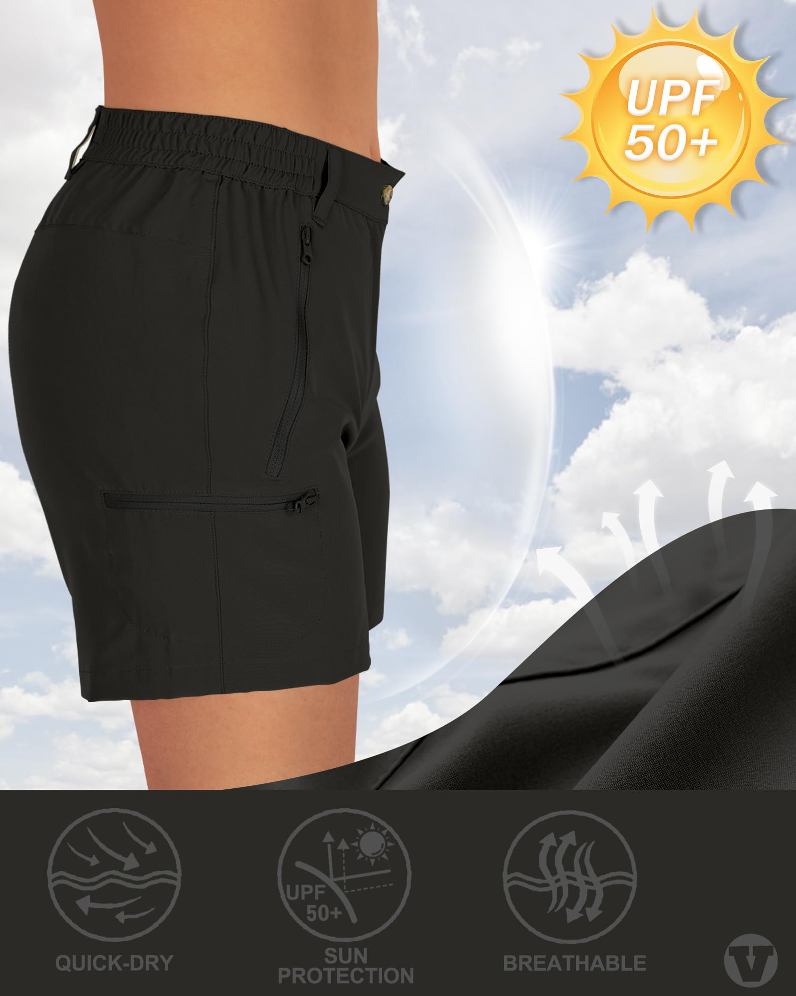Outdoor Ventures Pantalones cortos para mujer UPF50+ con protección UV, pantalones cortos de senderismo para verano, ligeros, elásticos, de secado rápido, pantalones de senderismo