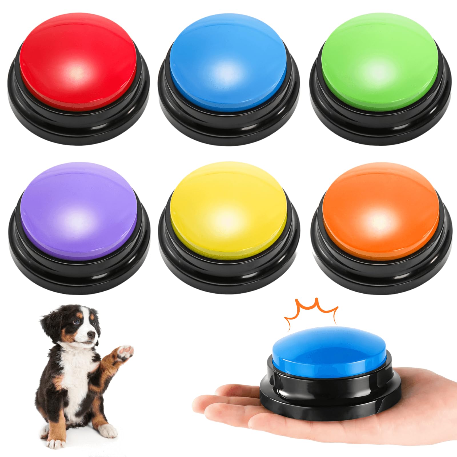 Youeon 6 Pack Voice Recording Button, 6 Colors Dog Buttons for Communication Pet Training Buzzer, 30 Seconds Record & Playback, Funny Record Buttons for Pet, Classroom, Office, Home-image-15