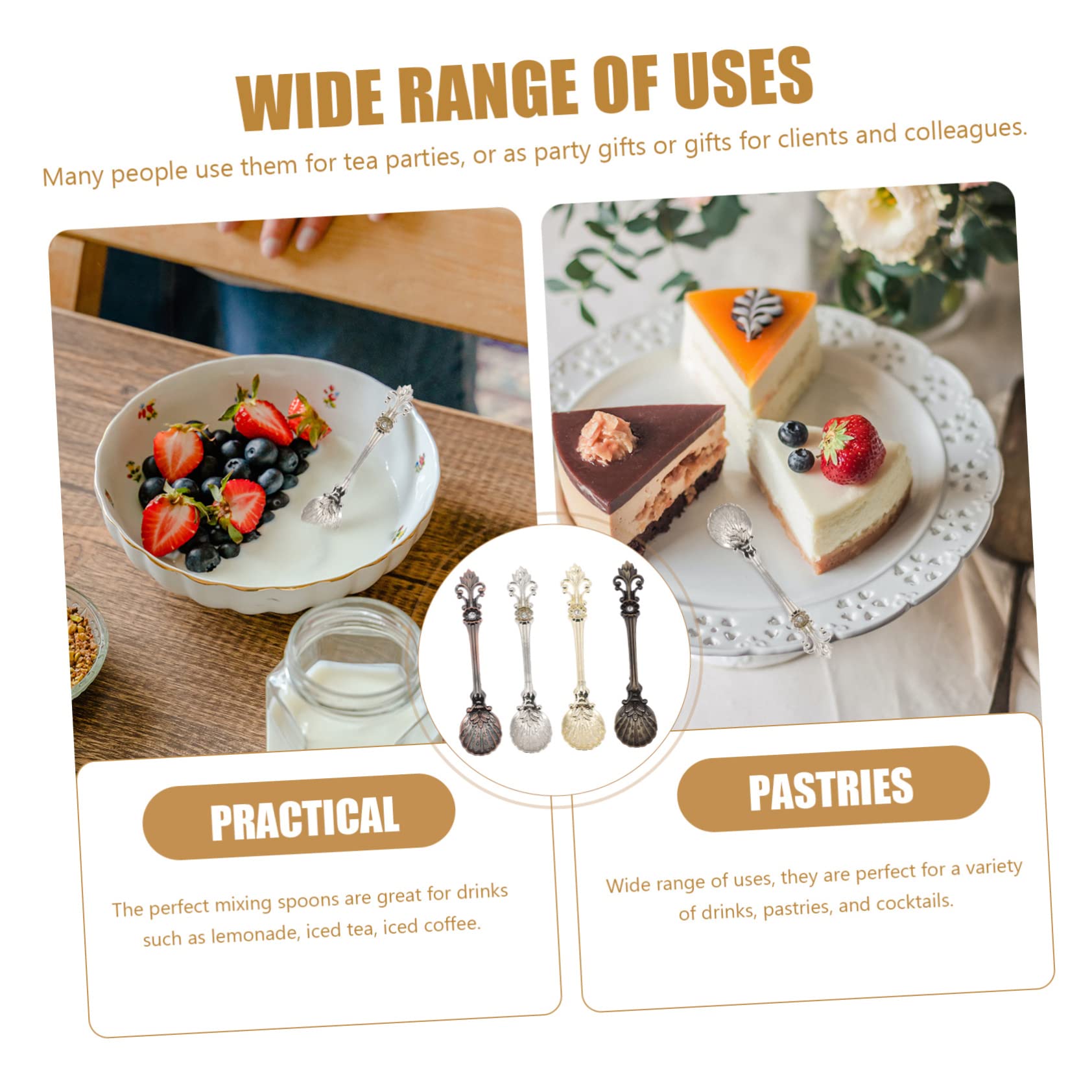 BESTOYARD Set di 4 Cucchiaini da Caffè in Lega di Zinco Superficie Liscia e Antiruggine, Stile Retrò Elegante per Dessert e Tè, per Uso Quotidiano